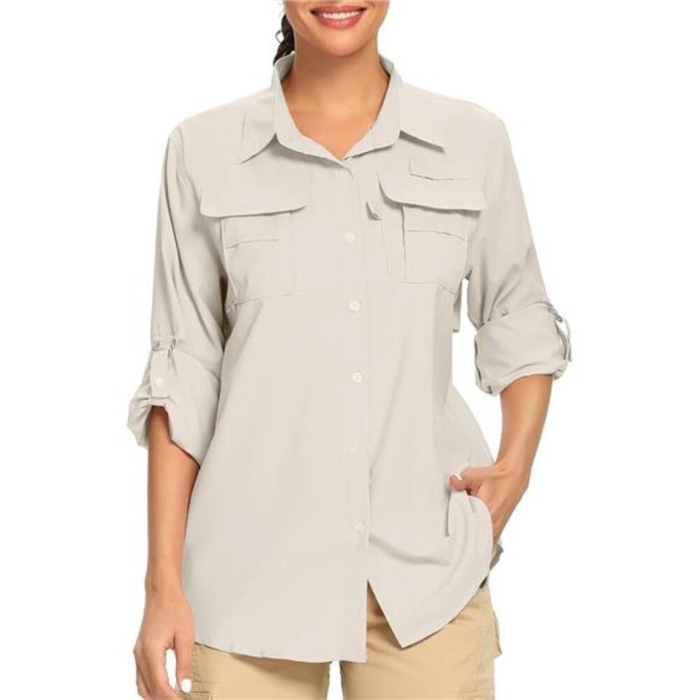 Women's UPF 50+ UV Sun Protection Safari Shirt, Long Sleeve Outdoor Cool Quick